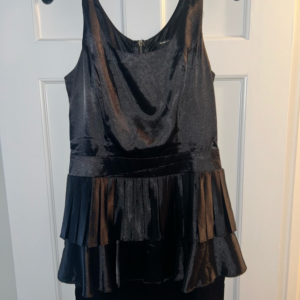 Double Zero Satin Black Peplum Dress